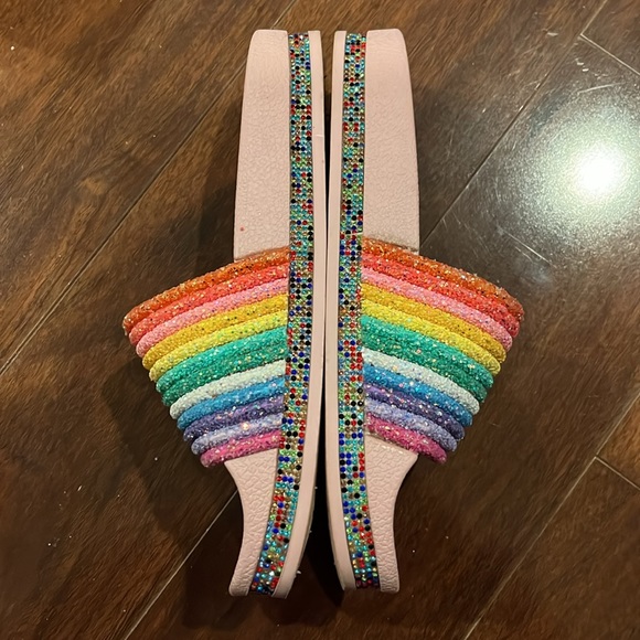 ⭐️EUC - Anina - Pink & Rainbow Sparkle Samdal Slides - Woman's Size 6 - Picture 7 of 10